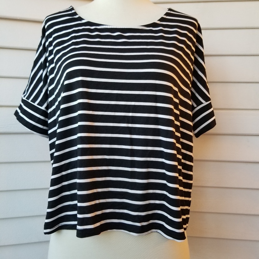 CHOIES High Low Black & White Stripe top.